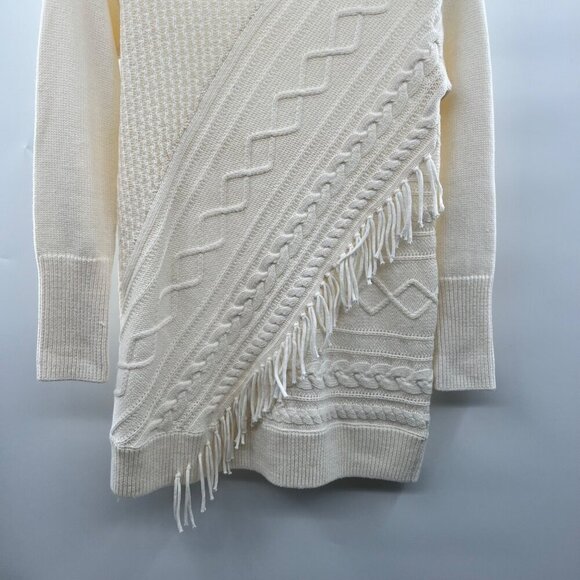 Chico's Women's Cable Knit Turtleneck Sweater Cream Size Small Fringe - Picture 3 of 8